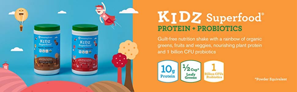 Bột Protein và men vi sinh cho bé Amazing Grass Kidz Superfood Protein + Probiotics 285g vị socola