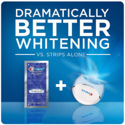 Miếng dán kèm máy chiếu làm trắng răng Crest 3D White 20 Whitestrips & 1 Light 8 mieng dan trang rang crest 3d white whitestrips light 20 mieng kem dung cu ho tro dan ka