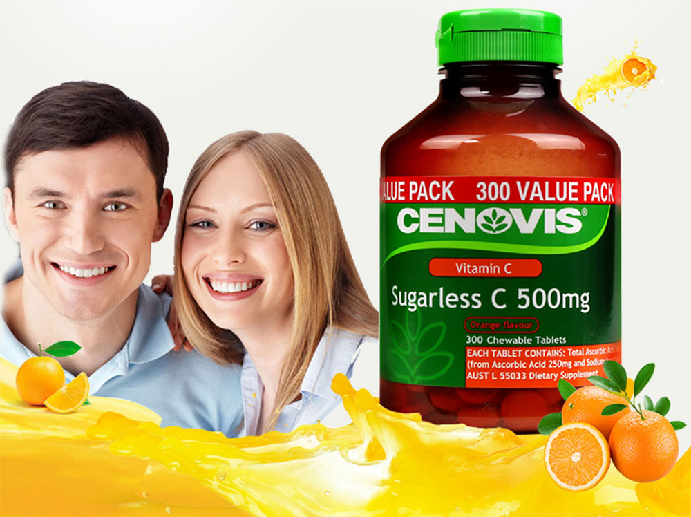 Viên C nhai không đường Cenovis Vitamin C 500mg Sugarless 300 viên