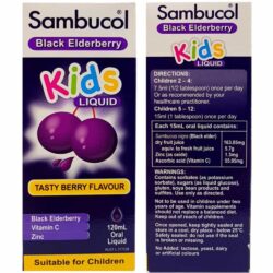Siro bổ sung Vitamin C + Kẽm cho bé Sambucol Black Elderberry Kids Liquid 120ml 7 siro bo sung vitamin c kem cho be sambucol black elderberry kids liquid 120ml kc