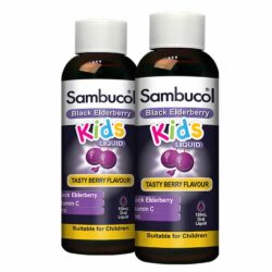 Siro bổ sung Vitamin C + Kẽm cho bé Sambucol Black Elderberry Kids Liquid 120ml 10 siro bo sung vitamin c kem cho be sambucol black elderberry kids liquid 120ml ke