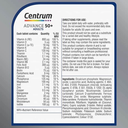 Vitamin cho người trên 50+ Centrum Advance 50+ For Adults 100 viên 9 vitamin cho nguoi tren 50 centrum advance 50 for adults 100 vien 290824 kc