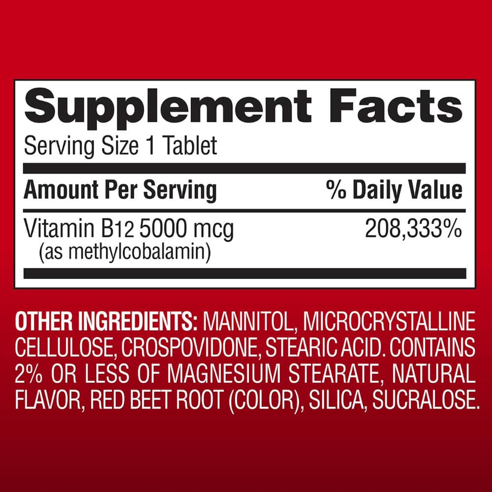 Viên ngậm bổ sung Vitamin B12 Member’s Mark Vitamin B12 Quick Dissolve Tablets 5000mcg Cherry 300 viên - Ảnh 5