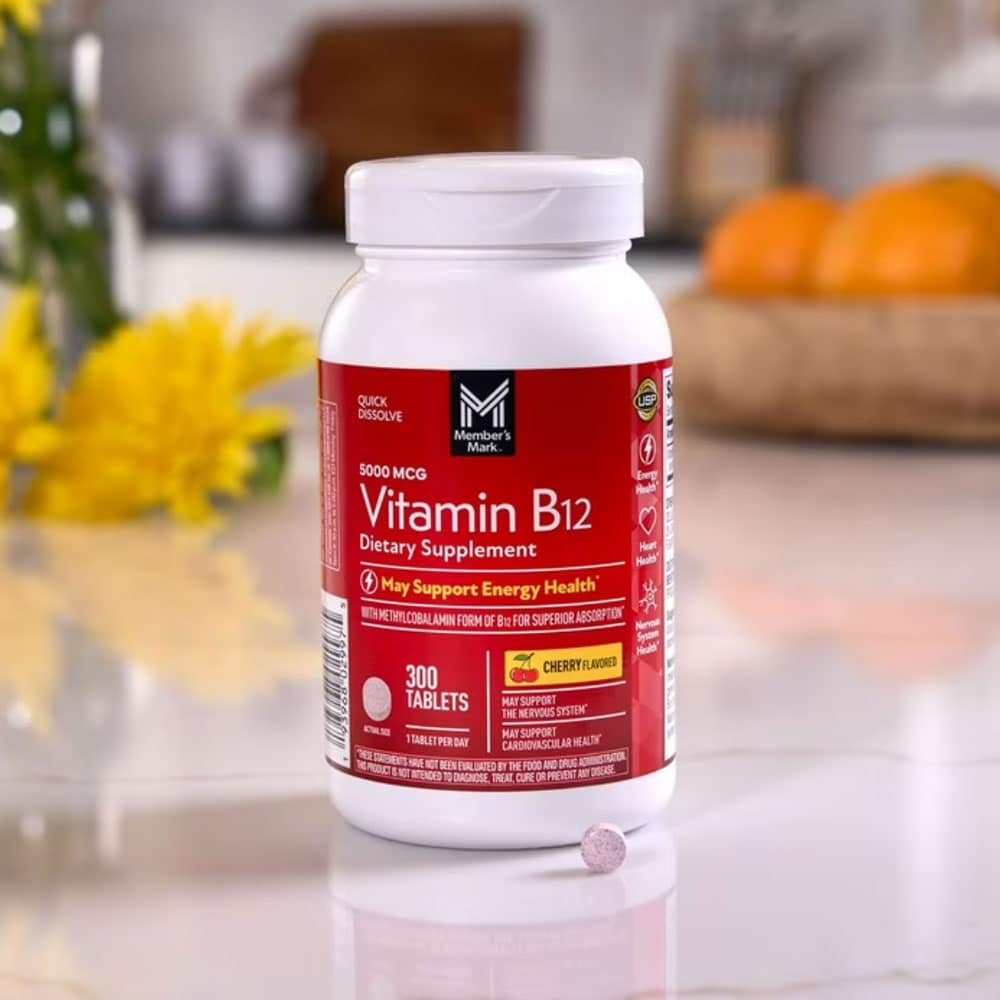 Viên ngậm bổ sung Vitamin B12 Member’s Mark Vitamin B12 Quick Dissolve Tablets 5000mcg Cherry 300 viên - Ảnh 2
