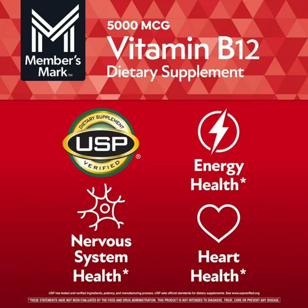 Viên ngậm bổ sung Vitamin B12 Member’s Mark Vitamin B12 Quick Dissolve Tablets 5000mcg Cherry 300 viên - Ảnh 6