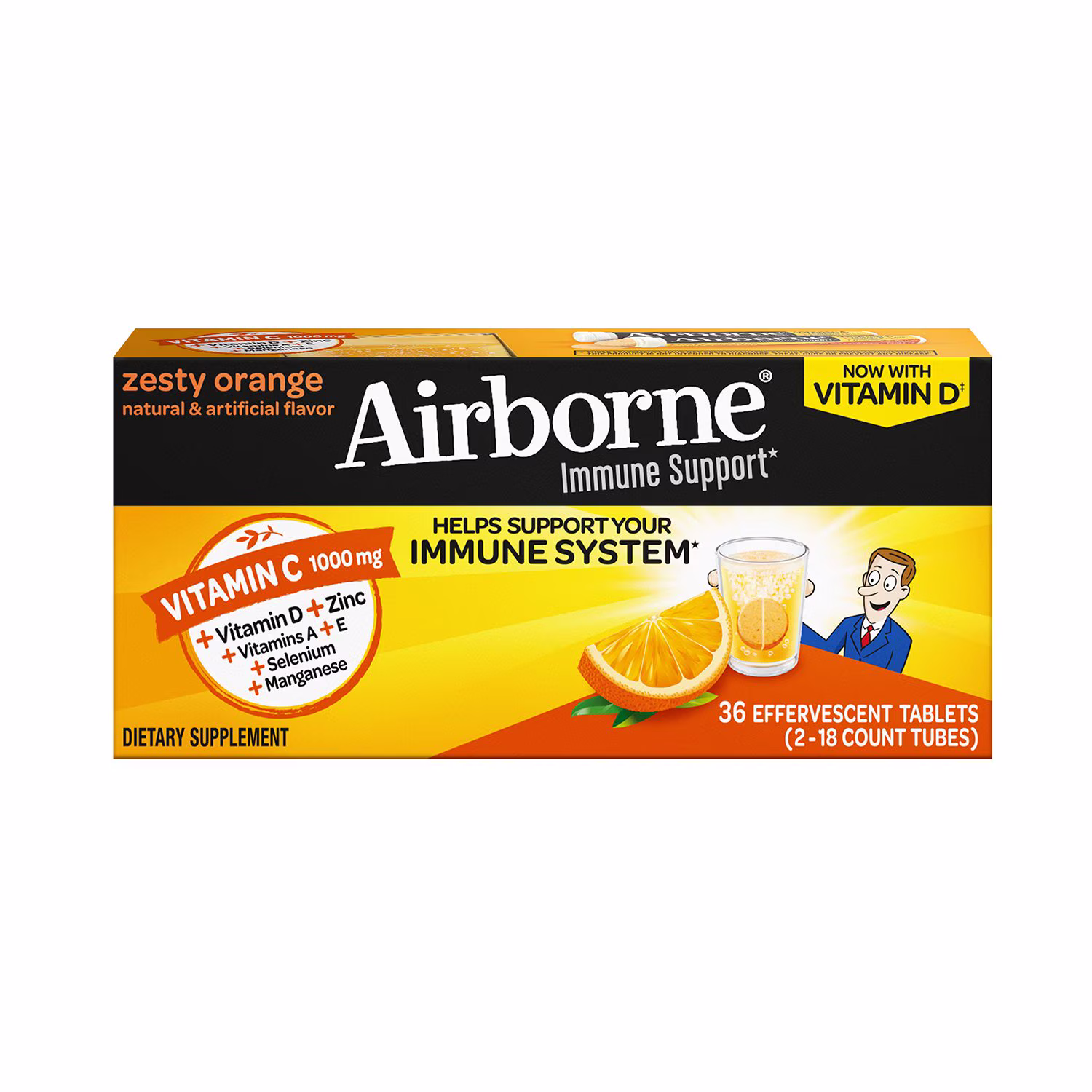 Viên sủi C Airborne Immune Support Vitamin C 1000mg 36 viên (Cam)
