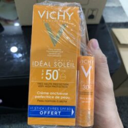 Kem chống nắng Vichy Ideal Soleil SPF 50 50ml kèm son dưỡng môi Vichy SPF 30+ 4 kem chong nang vichy ideal soleil spf 50 50ml kem son duong moi vichy spf 30 kb