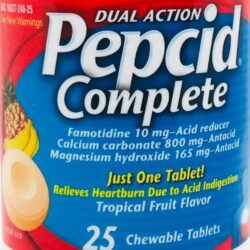 Viên ngậm giảm đau bao tử, ợ nóng Pepcid Complete 25 Chewable Tablets (Tropical Fruit) 10 vien ngam giam dau bao tu o nong pepcid complete 25 chewable tablets tropical fruit kne