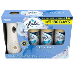 Set máy xịt thơm phòng tự động Glade chạy pin + 3 chai tinh dầu (Clean Linen) 7 set may xit thom phong tu dong glade chay pin 3 chai tinh dau clean linen kdk