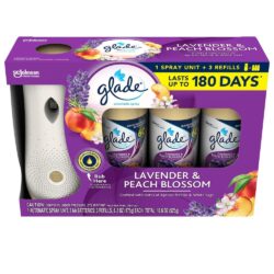 Set máy xịt thơm phòng tự động Glade chạy pin + 3 chai tinh dầu (Lavender & Peach Blossom) 8 set may xit thom phong tu dong glade chay pin 3 chai tinh dau lavender peach blossom ka