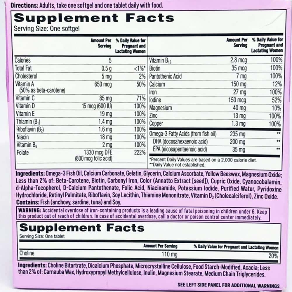 Viên bổ cho bà bầu One A Day Prenatal Advanced Multivitamin + Choline 60 Gels + 60 Tablets - Ảnh 4
