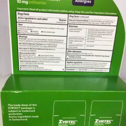 Viên chống dị ứng Zyrtec Antihistamine Allergy 10mg 120 Tablets 13 vien chong di ung zyrtec antihistamine allergy 10mg 120 tablets 060325 ke