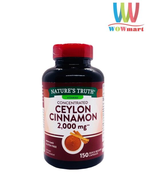 Viên uống hỗ trợ đường huyết từ quế Nature’s Truth Ceylon Cinnamon 2000mg 150 Capsules