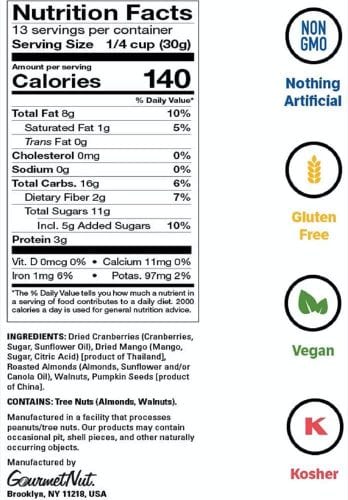 hat trai cay say tong hop gourmet nut power up trail mix 737g kc