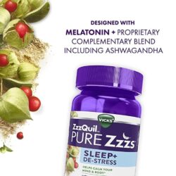 Kẹo dẻo hỗ trợ giấc ngủ ban đêm Vicks ZzzQuil Pure Zzzs De-Stress & Sleep 42 Gummies 9 keo deo ho tro giac ngu ban dem vicks zzzquil pure zzzs de stress sleep 42 gummies knwc