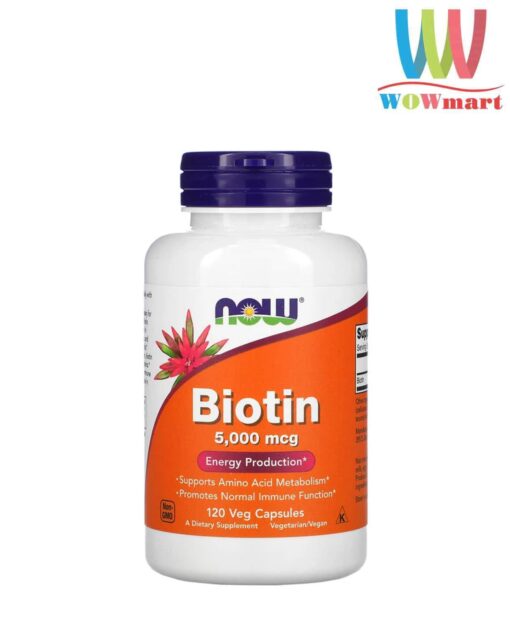 Viên uống hỗ trợ mọc tóc và chống rụng tóc Now Biotin 5000mcg 120 Capsules
