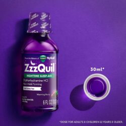 Siro hỗ trợ giấc ngủ ban đêm Vicks Nyquil ZzzQuil Nighttime Sleep Aid 354ml x2 (Warming Berry) 16 siro ho tro giac ngu ban dem vicks nyquil zzzquil nighttime sleep aid 354ml x2 warming berry ka