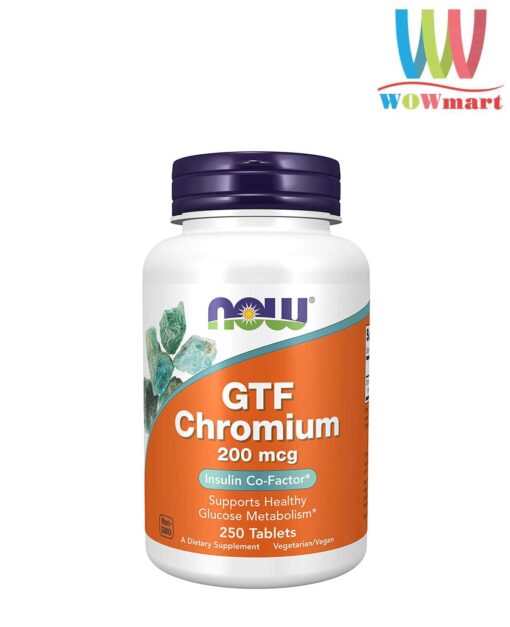 Viên uống hỗ trợ đường huyết Now GTF Chromium 200 mcg 250 viên