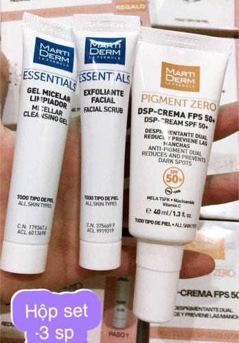 Bộ sáng da, mờ nám, chống nắng Martiderm Pigment Zero DSP-Cream SPF50 40ml + Micellar Gel 15ml + Exfoliante Scrub 15ml 13 bo sang da mo nam chong nang martiderm pigment zero dsp cream spf50 40ml micellar gel 15ml exfoliante scrub 15ml kc