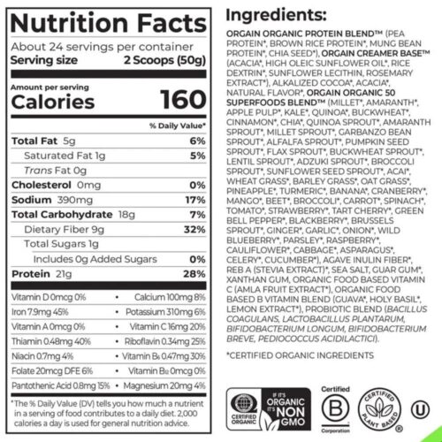 Bột Protein hữu cơ Orgain Organic Protein 50 Superfoods 1.2kg hương Socola 11 bot protein huu co orgain organic protein 50 superfoods 1 2kg huong socola 290725 kf