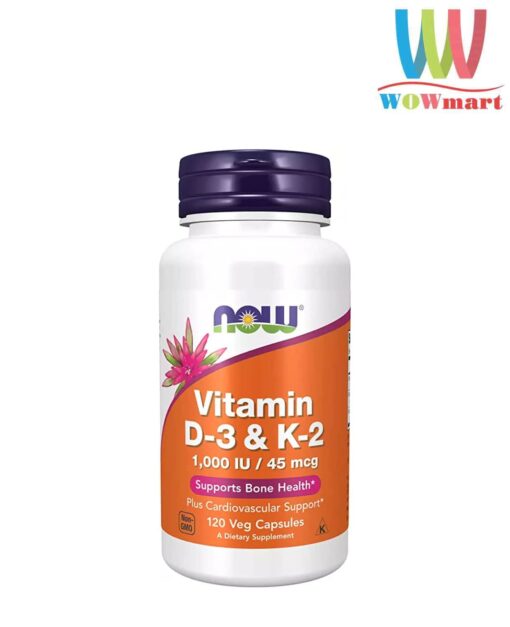 chac khoe xuong voi vitamin d3 1000iu va k2 45mcg now vitamin d3 k2 120 capsules k