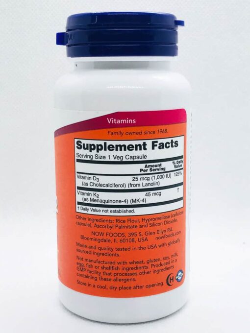chac khoe xuong voi vitamin d3 1000iu va k2 45mcg now vitamin d3 k2 120 capsules ka