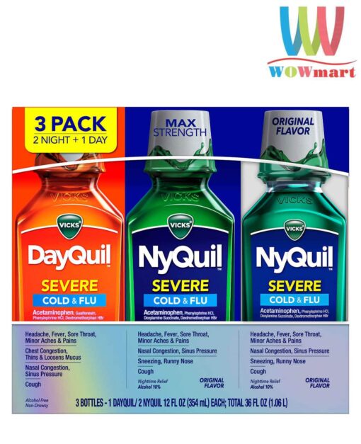 siro cam vicks dayquil nyquil cold flu severe 354ml x3 chai 1 day 2 night original flavor k