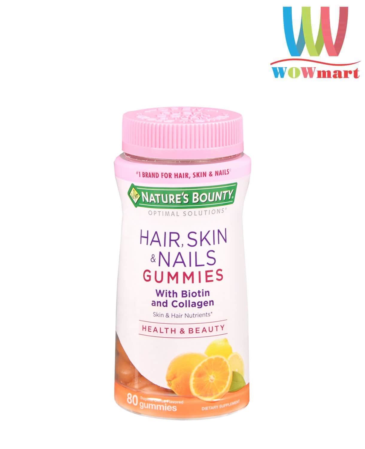 Kẹo dẻo làm đẹp da móng và tóc Nature's Bounty Hair Skin & Nails Gummies 80  viên (Vị Cam) – Wowmart VN | 100% hàng ngoại nhập