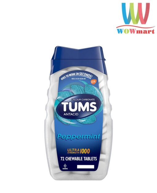 Kẹo ngậm giảm đầy hơi khó tiêu Tums Antacid 1000mg Peppermint 72 viên