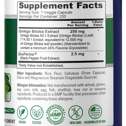 Viên uống bổ não NusaPure Ginkgo Biloba 12500mg 200 Capsules 10 vien uong bo nao nusapure ginkgo biloba 2400mg 200 capsules 051224 kd