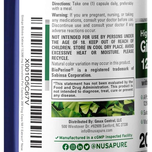 Viên uống bổ não NusaPure Ginkgo Biloba 12500mg 200 Capsules 11 vien uong bo nao nusapure ginkgo biloba 2400mg 200 capsules 051224 ke