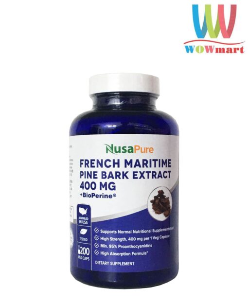 Viên uống chống oxy hóa từ vỏ thông biển NusaPure French Maritime Pine Bark Extract 400mg 200 Capsules
