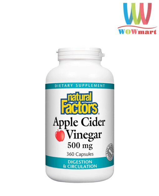 Viên uống giấm táo Natural Factors Apple Cider Vinegar 500mg 360 capsules