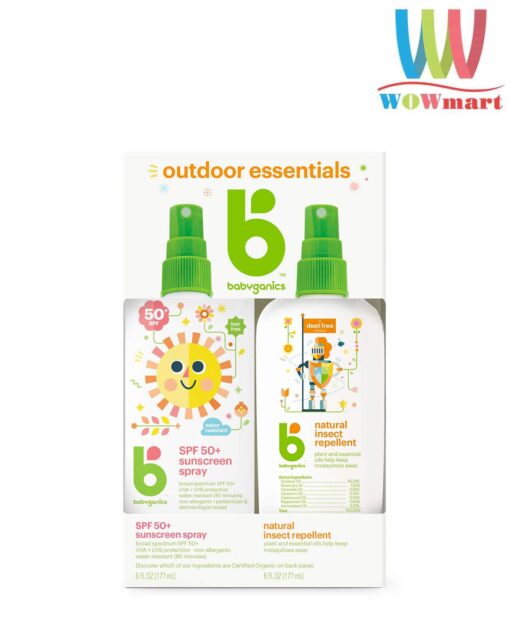 Set xịt chống nắng và chống côn trùng cho trẻ em Babyganics SPF50+ Sunscreen Spray & Natural Insect Repellent (177ml x2)
