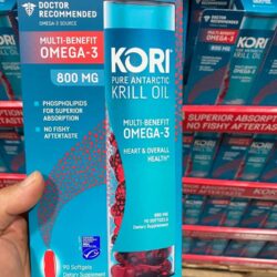 Dầu nhuyễn thể Kori Pure Antarctic Krill Oil Omega-3 800mg 90 Softgels 8 dau nhuyen the kori pure antarctic krill oil omega 3 800mg 90 softgels ke