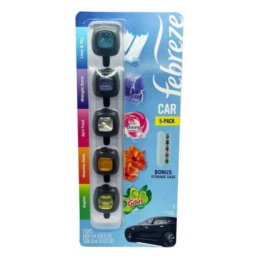 Nước hoa xe hơi Febreze Car Set 5 mùi x2ml (Linen, Midnight Storm, Downy, Aloha, Gain Original)