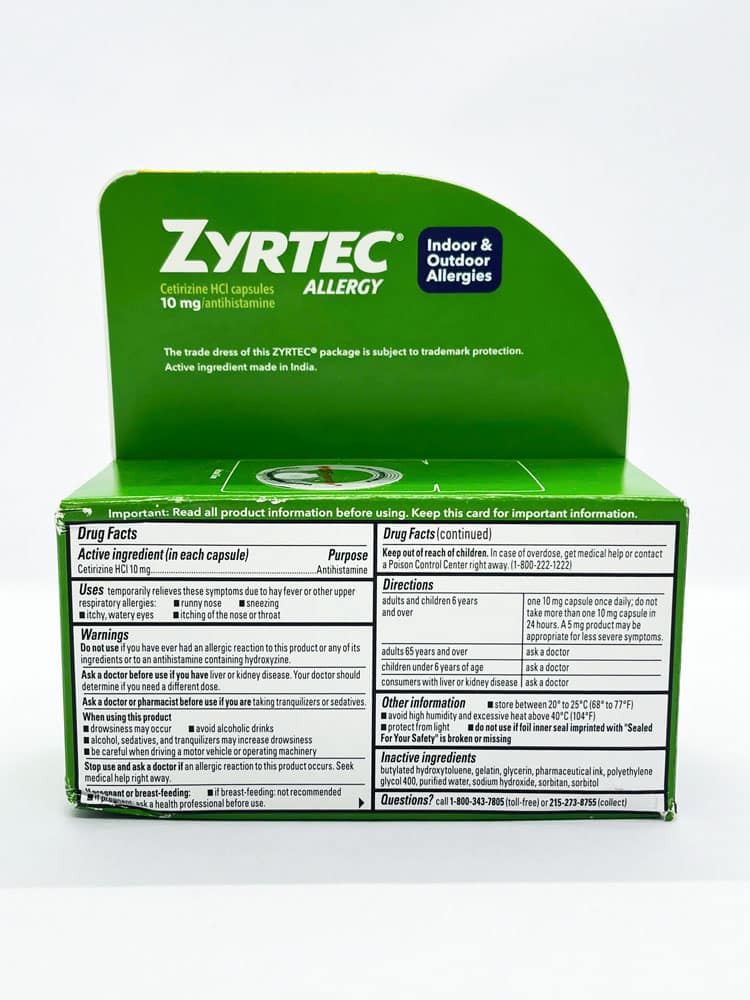 Viên uống chống dị ứng Zyrtec 10mg Cetirizine HCl 25 Liquid Gels 4 Viên uống chống dị ứng Zyrtec 10mg Cetirizine HCl 25 Liquid Gels - Ảnh 4