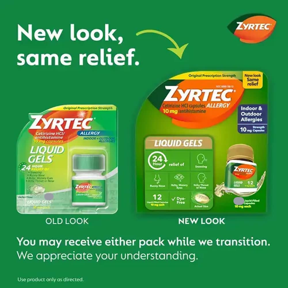 Viên uống chống dị ứng Zyrtec 10mg Cetirizine HCl 25 Liquid Gels 2 Viên uống chống dị ứng Zyrtec 10mg Cetirizine HCl 25 Liquid Gels - Ảnh 2