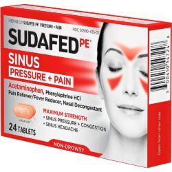 Viên uống thông mũi Sudafed PE Sinus Pressure + Pain Non-Drowsy 24 Tablets 10 vien uong thong mui sudafed pe sinus pressure pain non drowsy 24 tablets kg