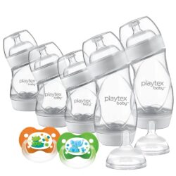 Hộp 5 bình sữa nghiêng cổ rộng Playtex Baby Ventaire Newborn Gift Set kèm 2 núm, 2 Binky 8 hop 5 binh sua nghieng co rong playtex baby ventaire newborn gift set kem 2 num 2 binky ka