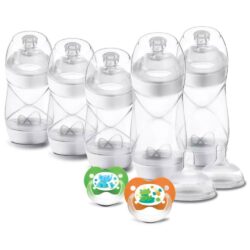 Hộp 5 bình sữa nghiêng cổ rộng Playtex Baby Ventaire Newborn Gift Set kèm 2 núm, 2 Binky 9 hop 5 binh sua nghieng co rong playtex baby ventaire newborn gift set kem 2 num 2 binky kb