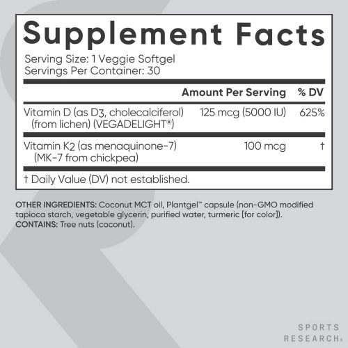 Viên uống bổ sung Vitamin D3, K2 SR Vitamin D3 + K2 with Coconut Oil 125mcg (5000IU) 30 Softgels 10 vien uong bo sung vitamin d3 k2 sr vitamin d3 k2 with coconut oil 125mcg 5000iu 30 softgels 280325 kb