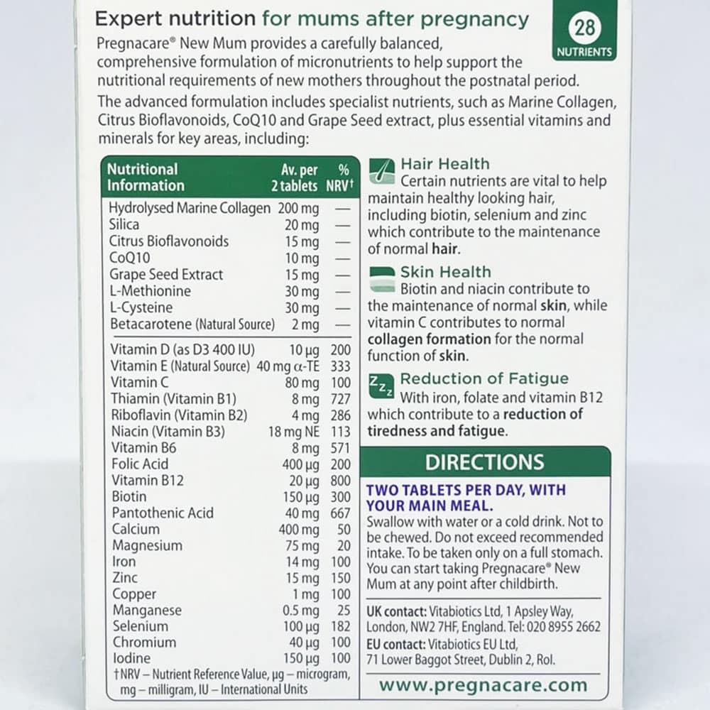 Vitamin đẹp da và tóc cho phụ nữ sau sinh Vitabiotics Pregnacare New Mum 56 Tablets - Ảnh 5