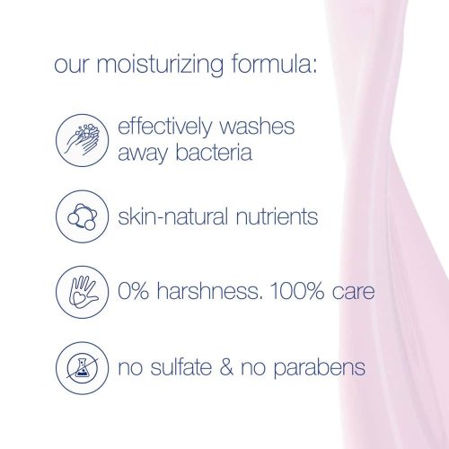 Công thức dưỡng ẩm của sữa tắm Dove: Chất làm sạch khuẩn và dưỡng da tự nhiên. 0% chất làm khô ráp da. 100% dưỡng chất chăm sóc bảo vệ da. Chất dưỡng ẩm từ thực vật. Không Sulfate, không Paraben.