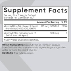 Viên uống bổ sung Vitamin D3, K2 SR Vitamin D3 + K2 with Coconut Oil 125mcg (5000IU) 160 Softgels 15 vien uong bo sung vitamin d3 k2 sr vitamin d3 k2 with coconut oil 125mcg 5000iu 160 softgels 021024 kg