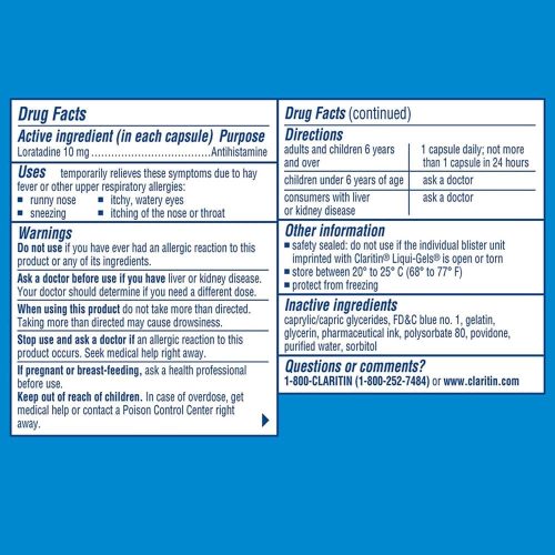 Viên uống chống dị ứng Claritin Antihistamine Non-Drowsy Loratadine 10mg 60 Liqui-Gels 22 vien uong chong di ung claritin antihistamine non drowsy loratadine 10mg 60 liqui gels kb