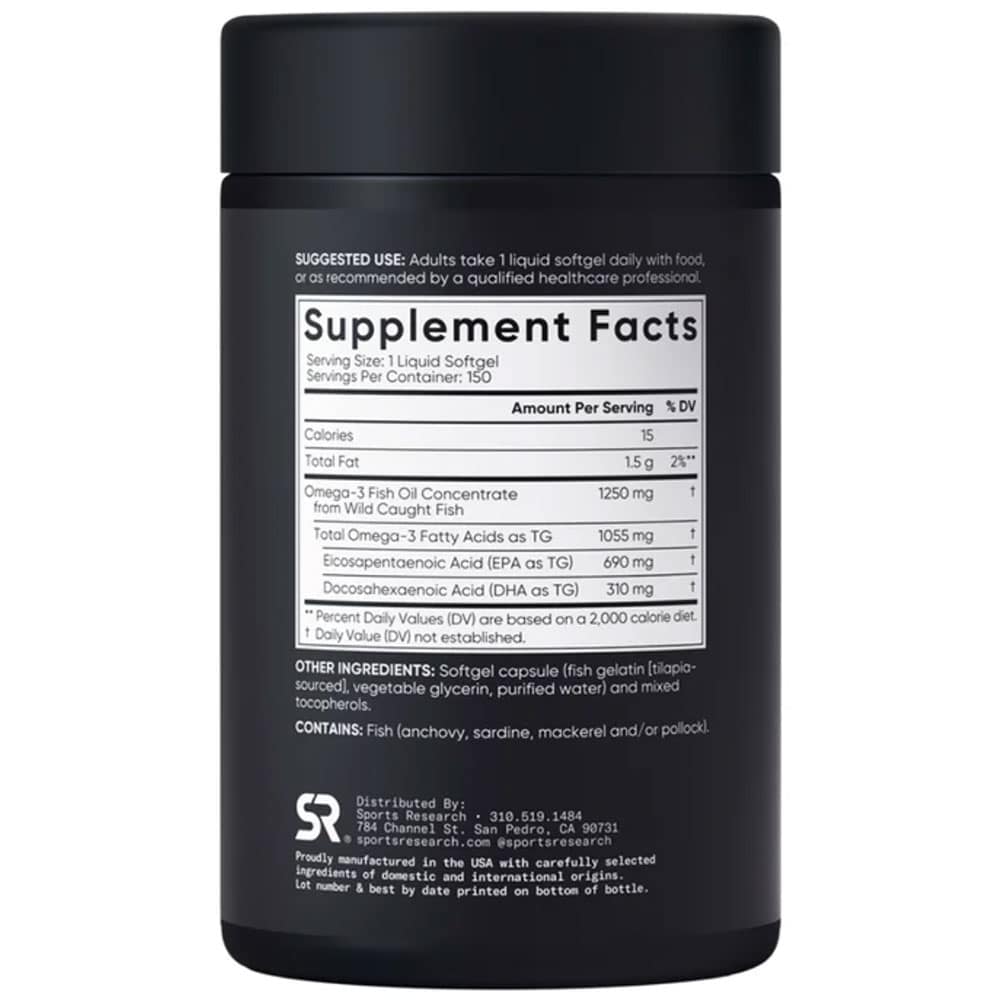 Dầu cá Sports Research Triple Strength Omega-3 Fish Oil 150 Fish Softgels 3 Dầu cá Sports Research Triple Strength Omega-3 Fish Oil 150 Fish Softgels - Ảnh 3