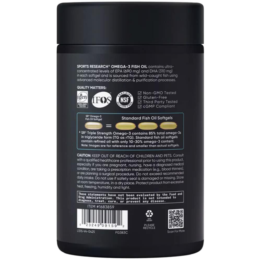 Dầu cá Sports Research Triple Strength Omega-3 Fish Oil 150 Fish Softgels 4 Dầu cá Sports Research Triple Strength Omega-3 Fish Oil 150 Fish Softgels - Ảnh 4