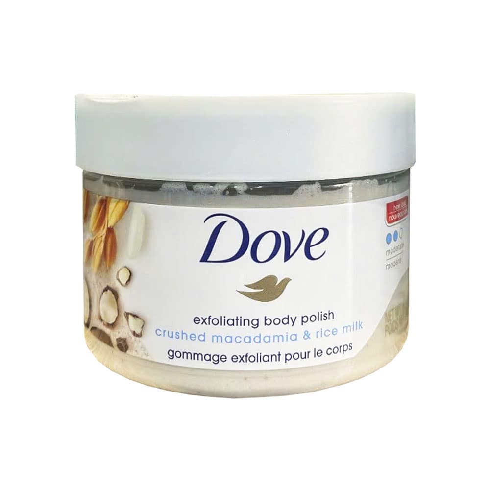 Tẩy tế bào chết Dove Exfoliating Body Polish Crushed Macadamia & Rice Milk 298g