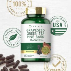 Viên uống hỗ trợ chống oxy hóa Carlyle Grapeseed Green Tea Pine Bark 15000mg 150 Capsules 8 vien uong ho tro chong oxy hoa carlyle grapeseed green tea pine bark 15000mg 150 capsules kb